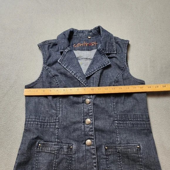 Denim Vest 90s Y2k Contrast Vest - Picture 6 of 7